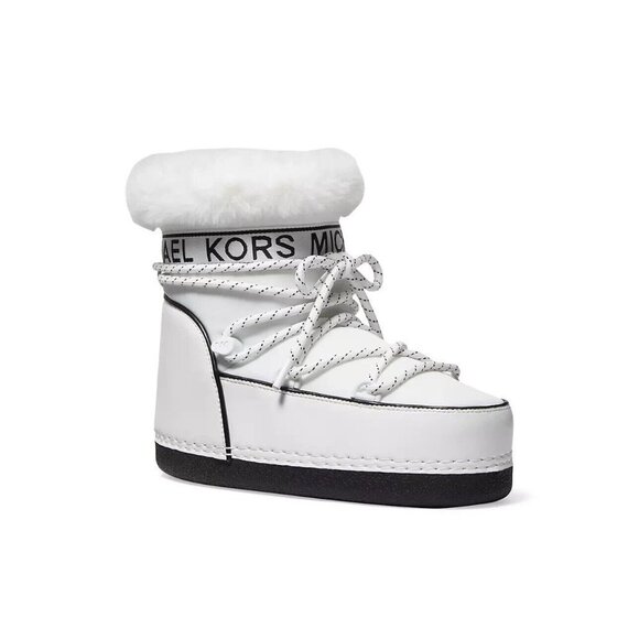 Michael Kors "Zelda" snow boots faux fur cuff Womens Size 10 white lace up NEW - Picture 1 of 10